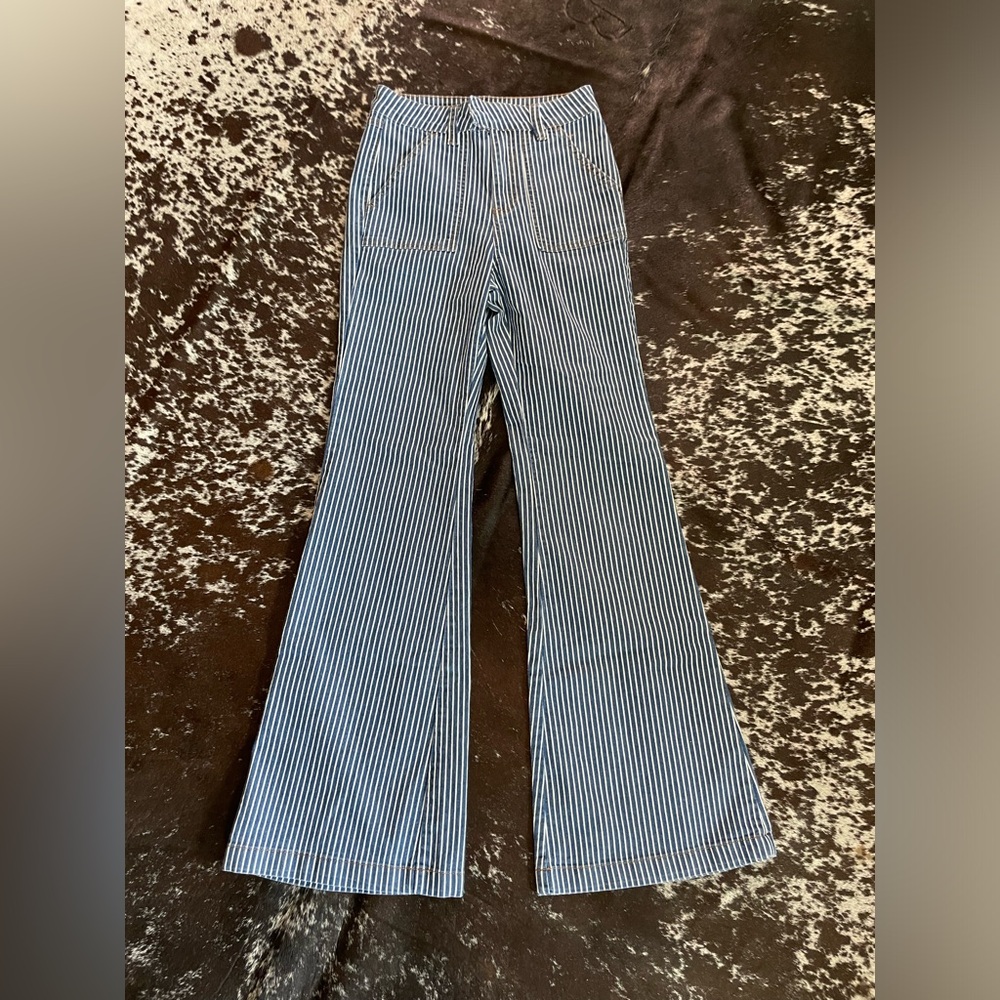 Navy Blue Pinstripe Flares